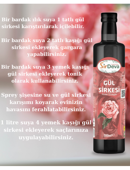 SirDeva Gül Sirkesi Doğal Fermantasyon 500 ml.
